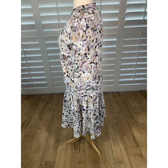Vtg Liz Roberts Floral Chiffon Dress 14 16 Drop Waist 80s Short Sleeve Easter - Picture 7 of 11